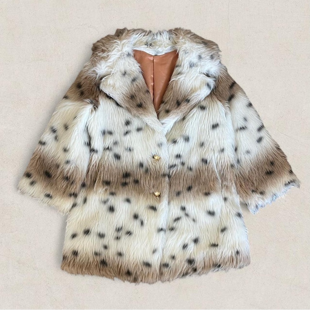 VTG Faux Brown and White Fur Mid Length Coat